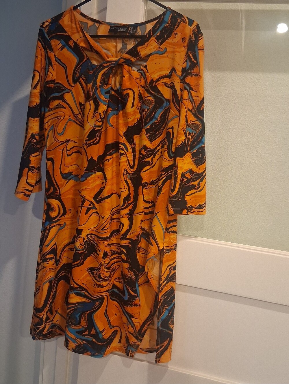 Atmosphere Orange Marble-Print Midi Dress with Blue and Black Accents